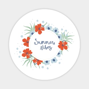 Round floral wreath with bold naive art tropical flowers Magnet